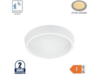 13W LED Aufbau Leuchte Kunststoff Rund mit Mikrowellensensor Warmweiß IP65