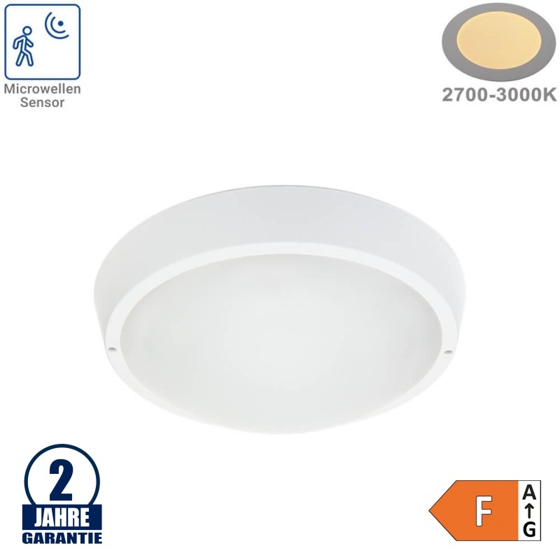 13W LED Aufbau Leuchte Kunststoff Rund mit Mikrowellensensor Warmweiß IP65