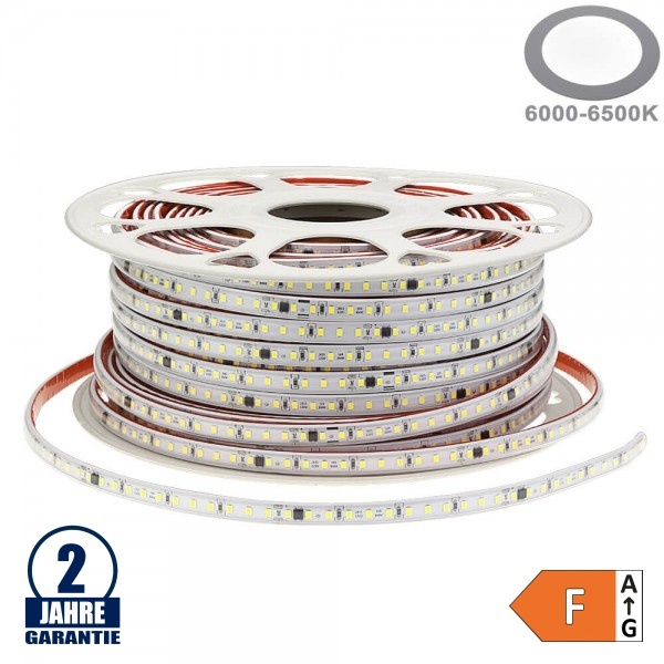 120SMD/m 9W 230V LED Streifen 2835 Wassergeschützt Kaltweiß 1m