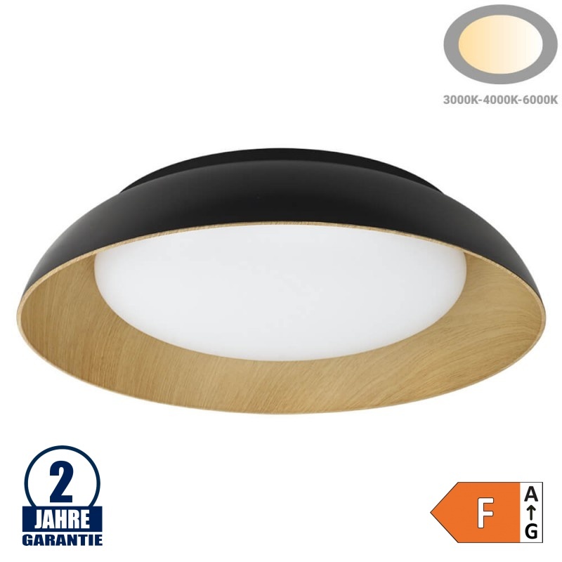 24W LED Deckenleuchte Schwarz Holzoptik CCT