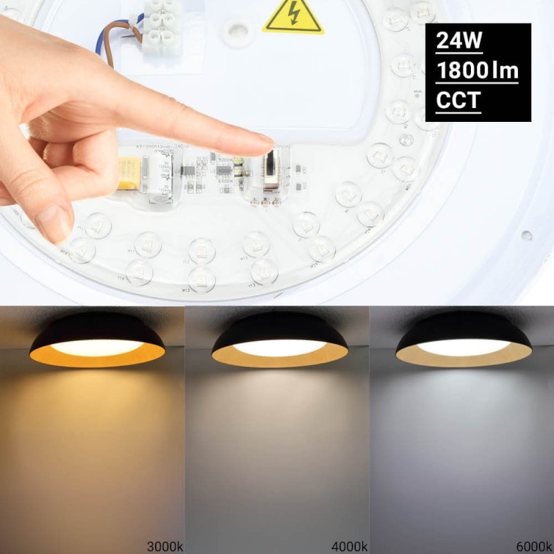 24W LED Deckenleuchte Schwarz Holzoptik CCT