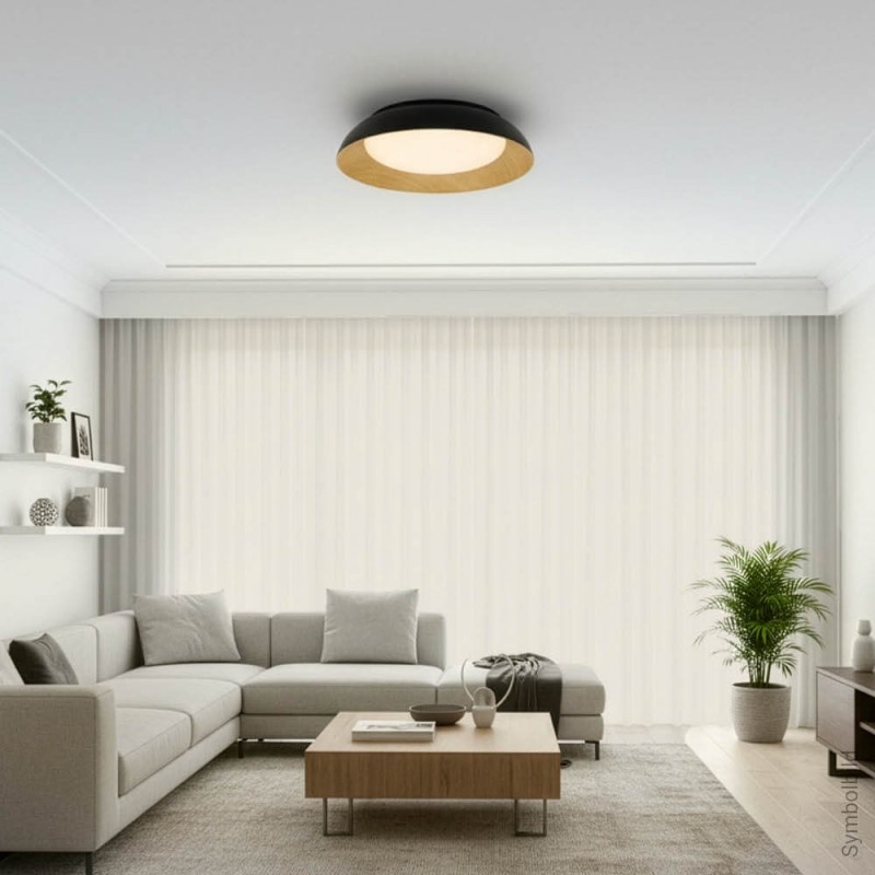 24W LED Deckenleuchte Schwarz Holzoptik CCT