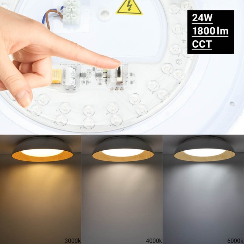 24W LED Deckenleuchte Weiß Holzoptik CCT