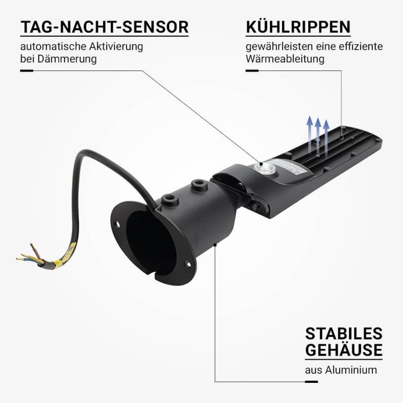 30W LED Straßenleuchte mit Dämmerungssensor Premium 4000K IP65