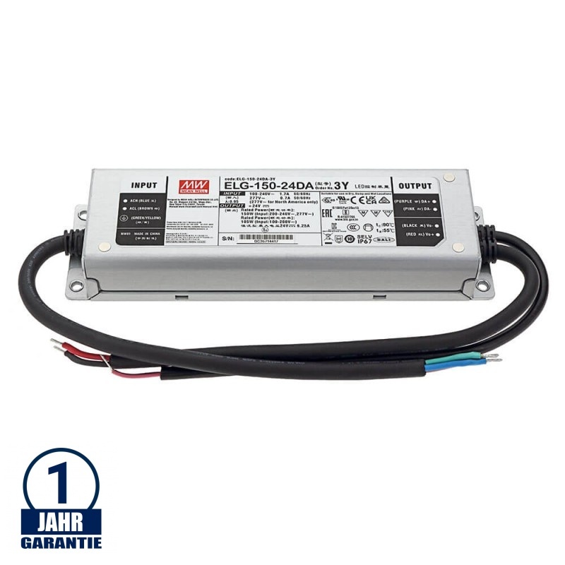 MEAN WELL 24V DC Metall Netzteil DALI dimmbar IP67 150W bis 240W