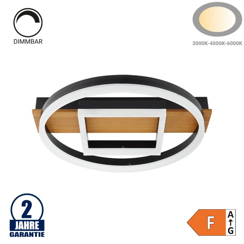46W LED Deckenleuchte Schwarz Holzoptik CCT
