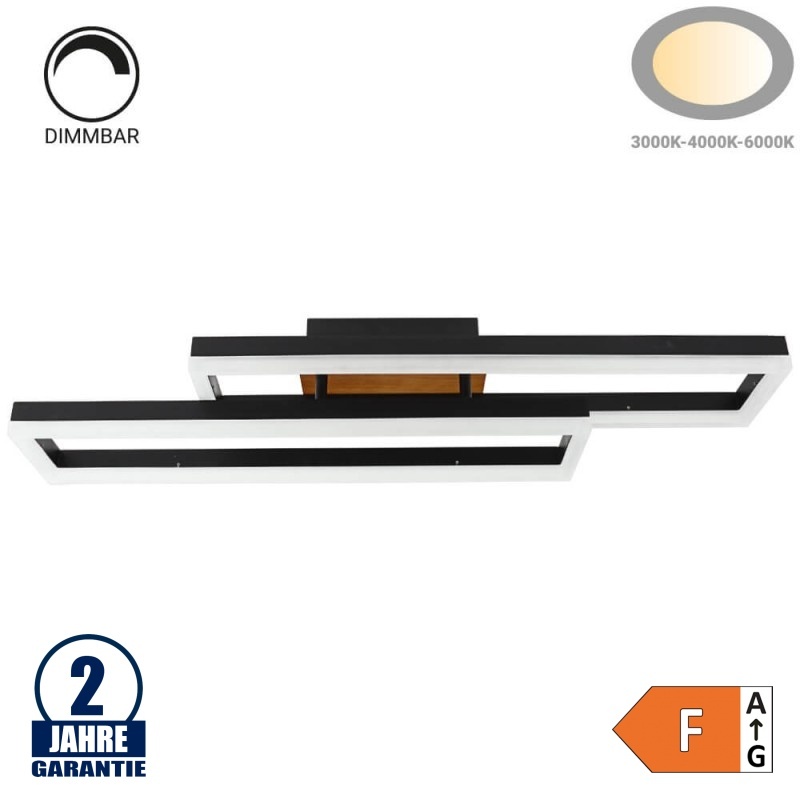 86W LED Deckenleuchte Schwarz Holzoptik Rechteckig 2-teilig CCT