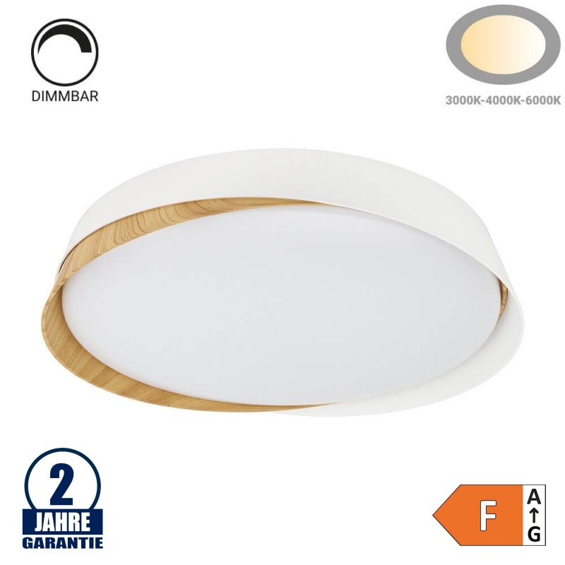 36W LED Deckenleuchte fernsteuerbar Weiß Holzoptik CCT
