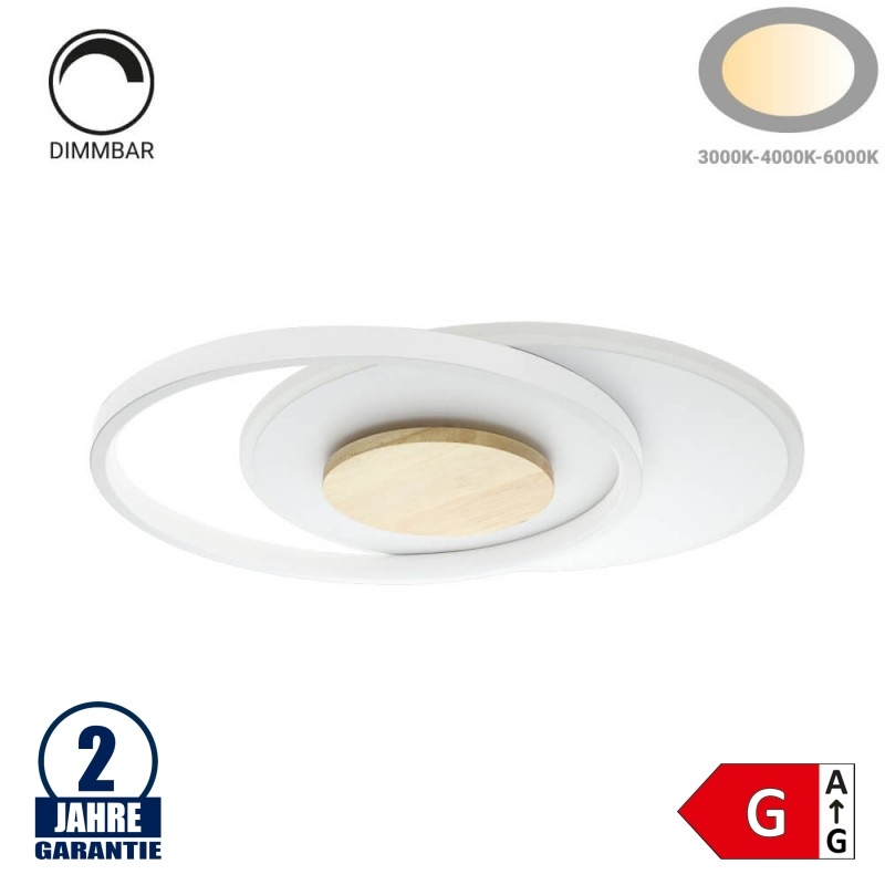 54W LED CCT Deckenleuchte rund Holzoptik-Weiß