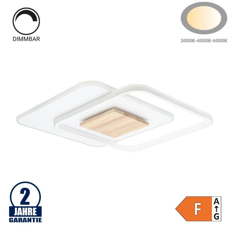 60W LED CCT Deckenleuchte quadratisch Holzoptik-Weiß