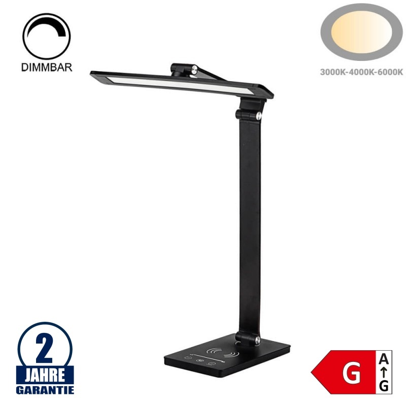 7W LED Tischleuchte CCT mit Wireless Charging für Smartphones Schwarz