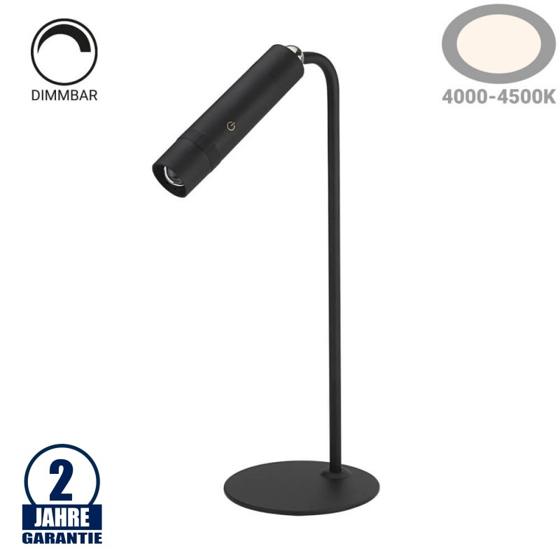3W LED Tischleuchte mit Akku multifunktional Schwarz Neutralweiß
