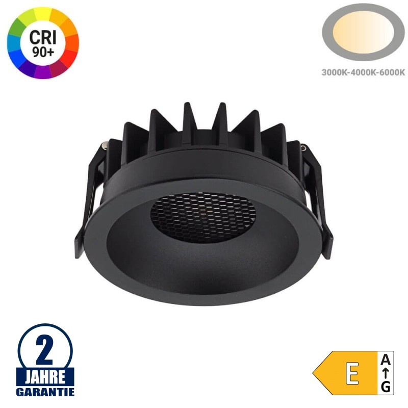 15W LED Einbaustrahler Schwarz CRI90+ CCT