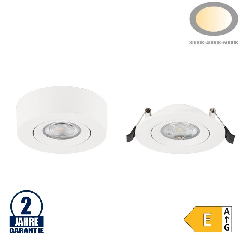 5W LED SMD Ein- u. Aufbauleuchte Rund Schwenkbar Weiß CCT