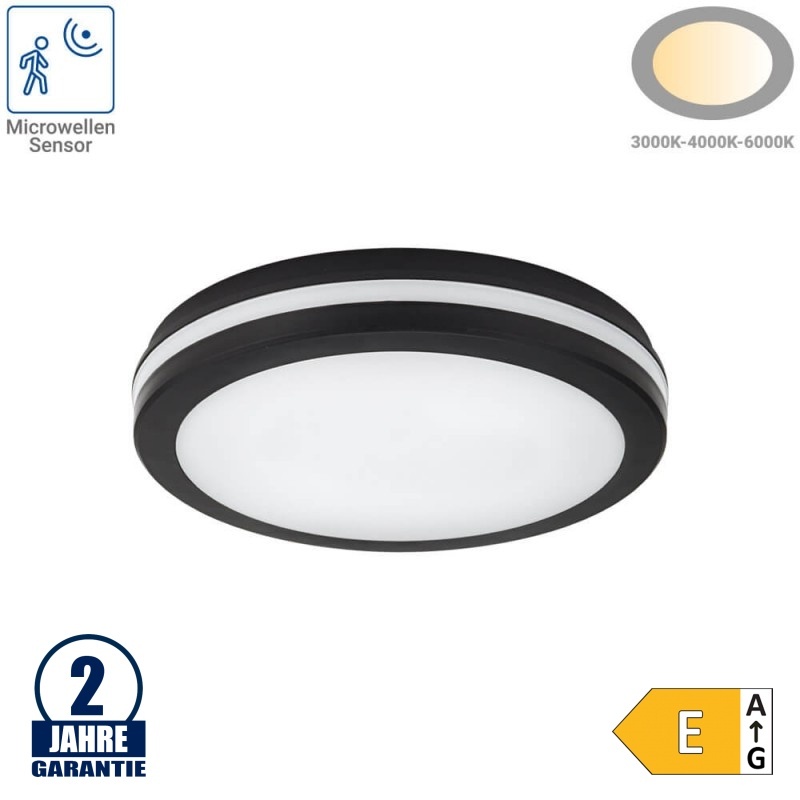 30W LED Deckenleuchte mit Bewegungsmelder Schwarz für Außenbereich CCT IP65