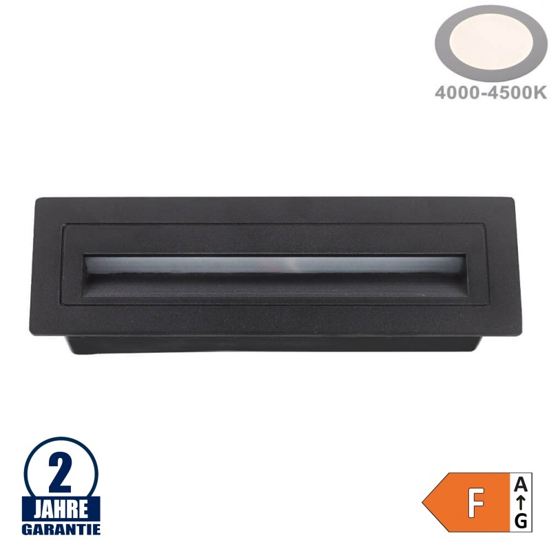 6W LED Treppenleuchte Rechteckig Schwarz Neutralweiß IP65