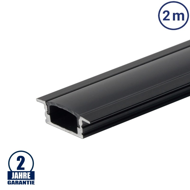 LED Profil Einbau Schwarz 2m SET mit schwarzer Abdeckung