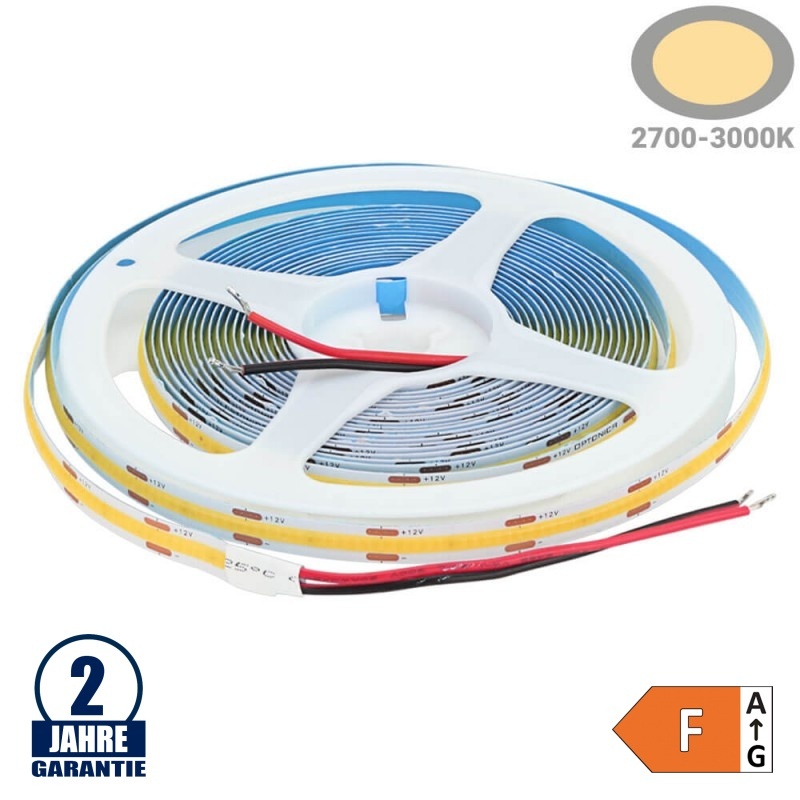 480 LED/m 12W/m 12V/DC LED COB Streifen Warmweiß 5m