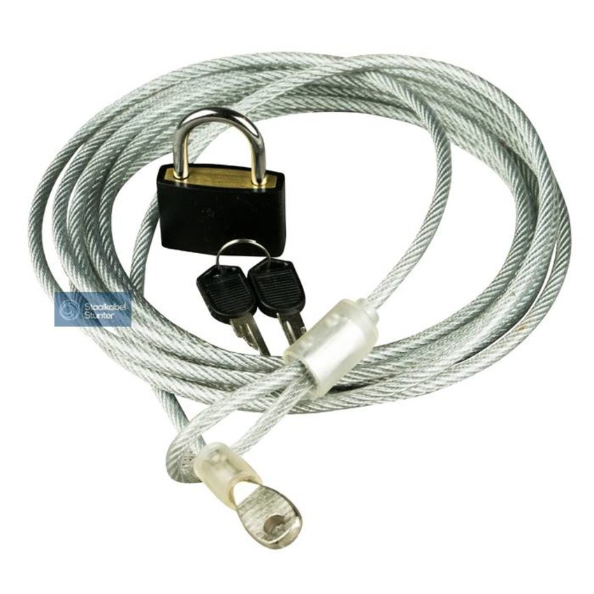 Security cable 3 meter with padlock x 4mm dia