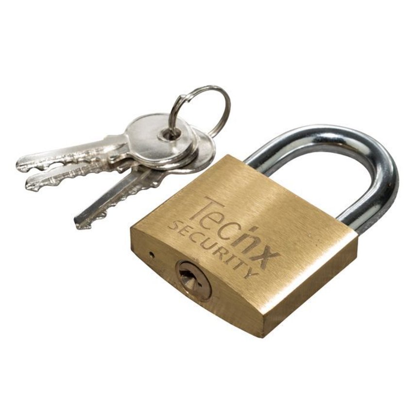 Keyed alike padlock 50mm brass with hardened shackle and 3 keys