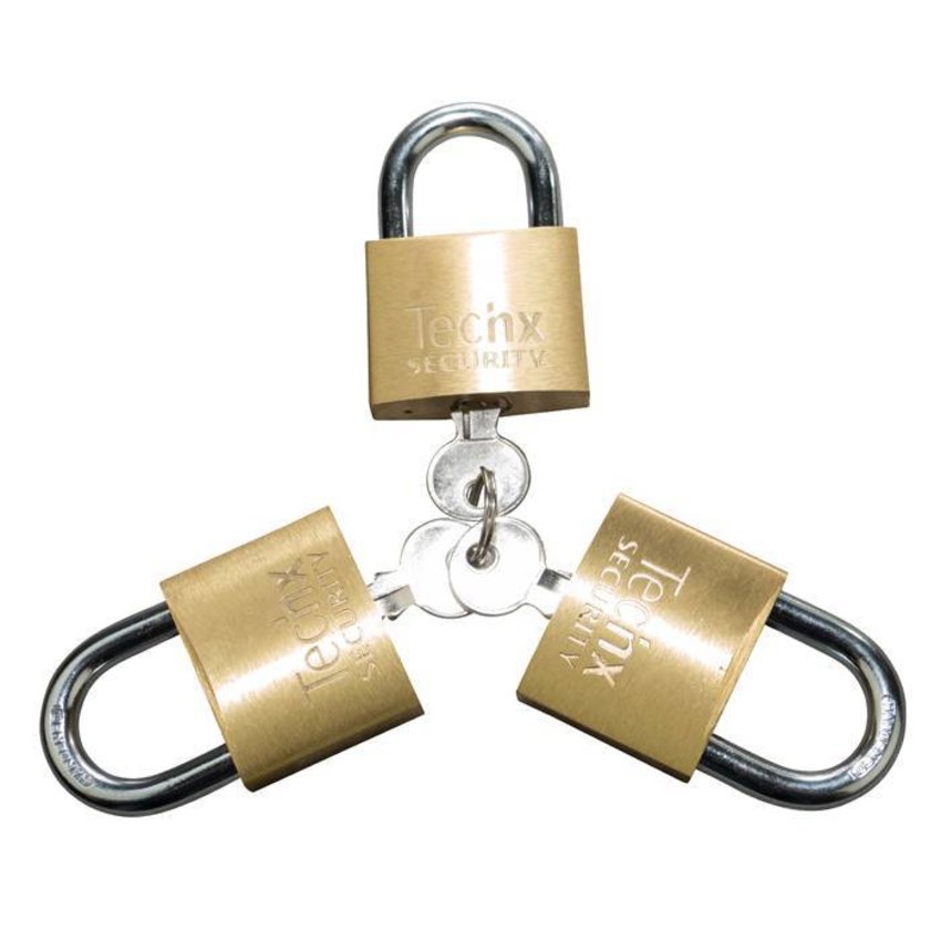 Keyed alike padlock 50mm brass with hardened shackle and 3 keys