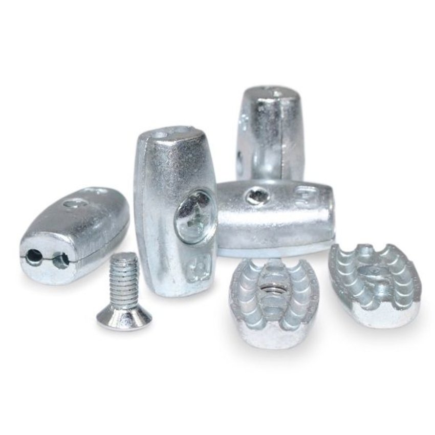 Egg-shaped wire clamps with cross screw. 2mm