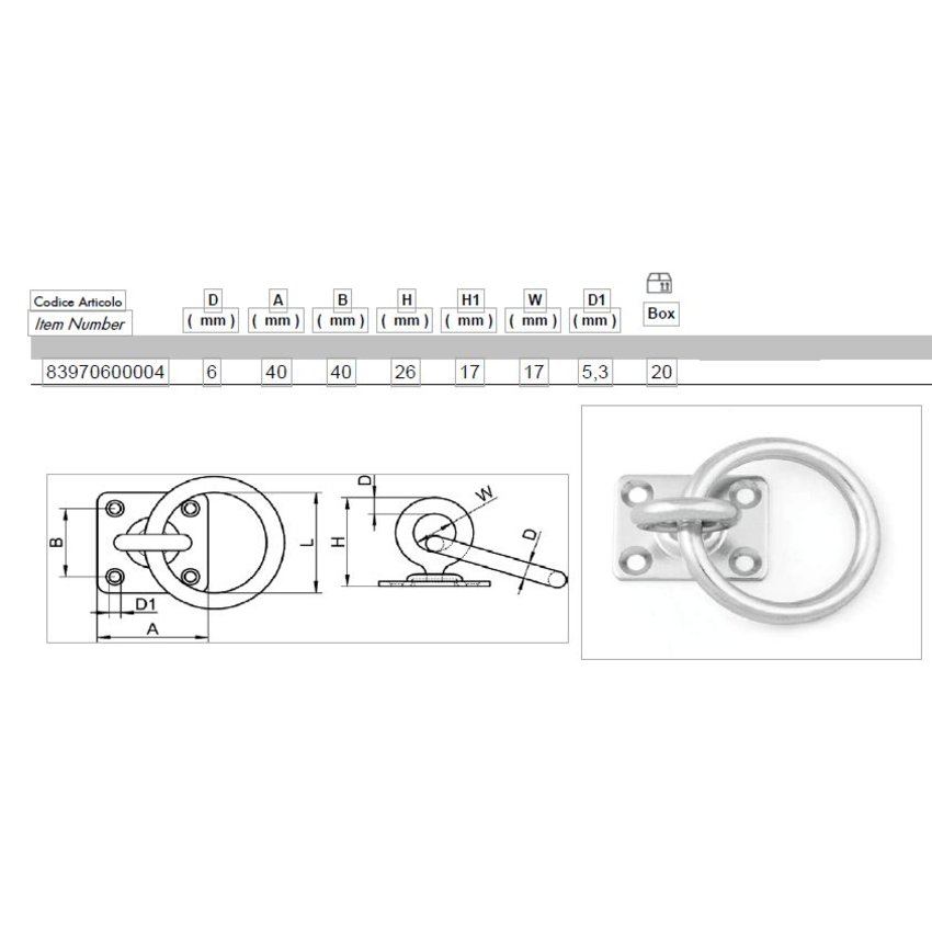 Rvs Oogplaten 40mm met draaibare wartel en ring Aanlegring