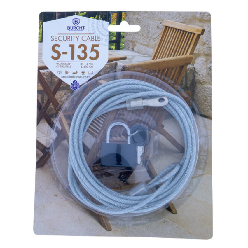 Security cable 3 meter with padlock x 4mm dia