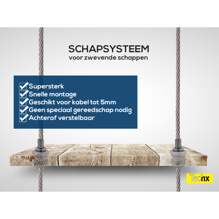 Staalkabel schuifsysteem voor schappen 5mm