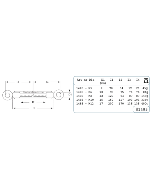 Draadspanner M8 verzinkt 110 mm