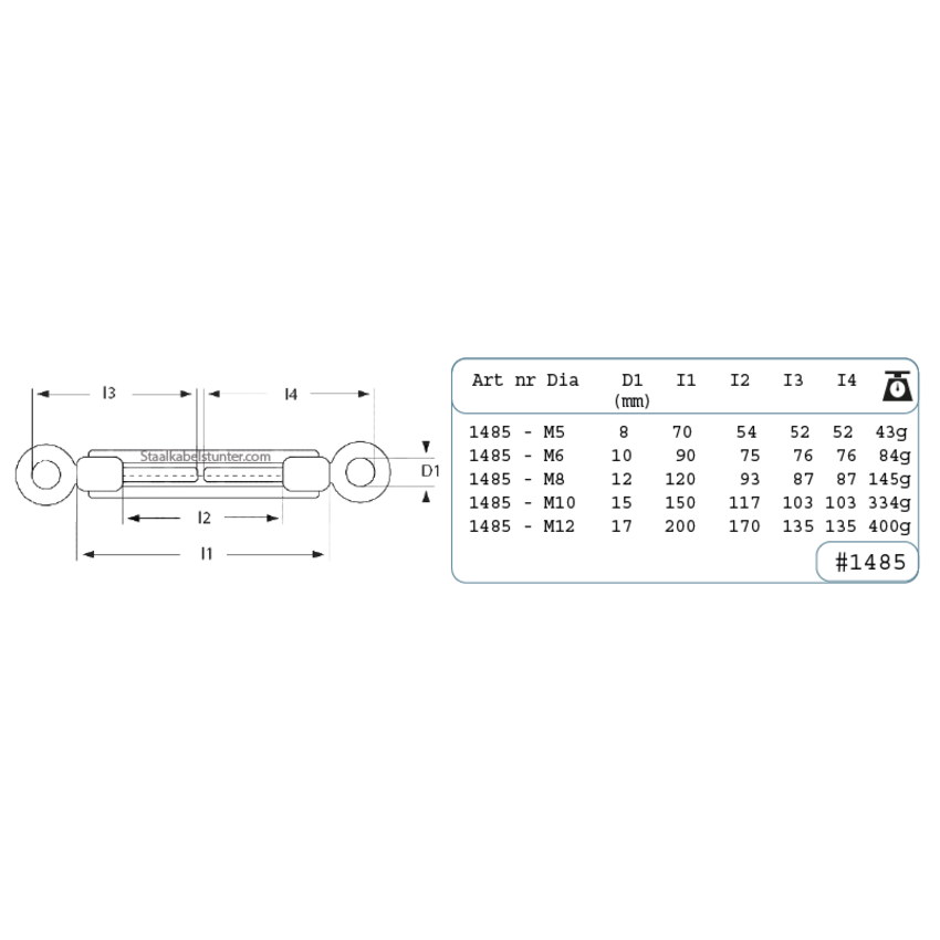 Turnbuckle stainless M8 - eye-eye