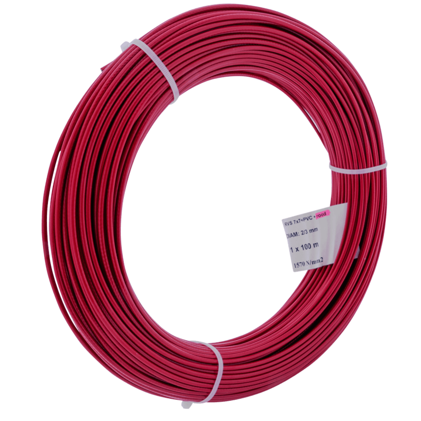 Red Stainless Wire Ropes 2/3 mm PVC 100 meter