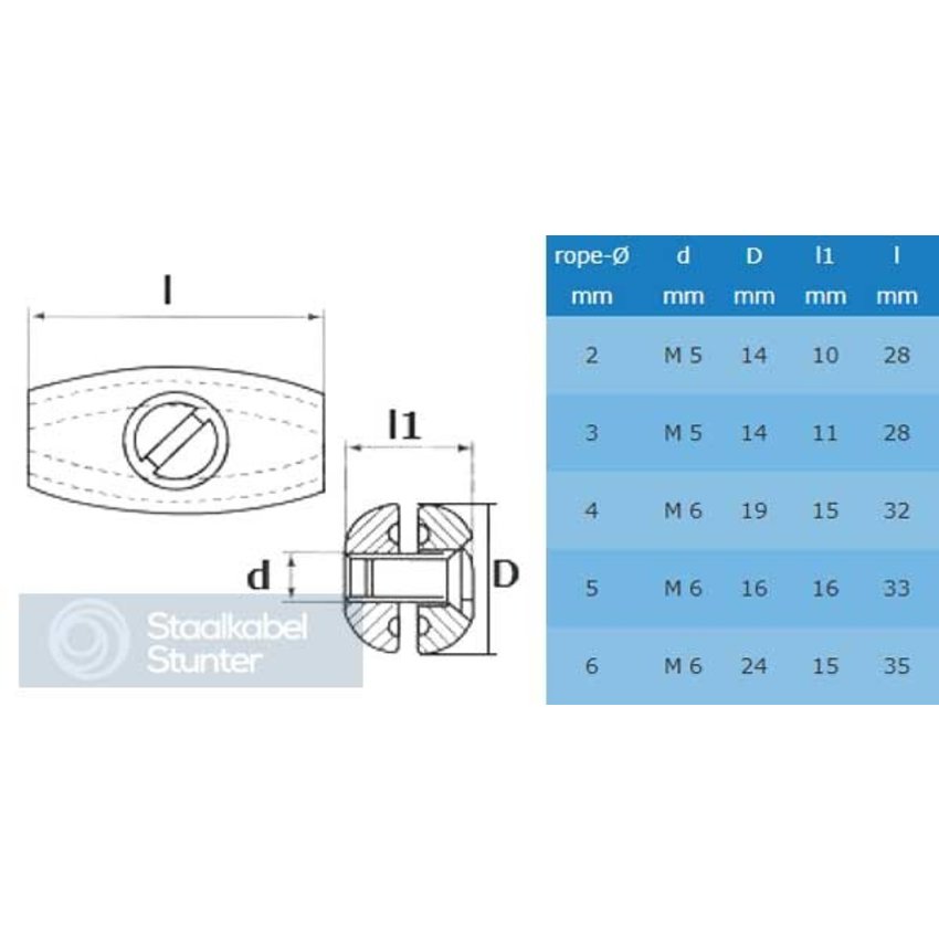 Egg-shaped wire clamps with cross screw. 2mm