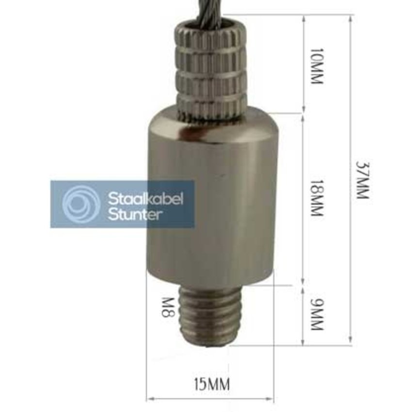 Gripper met fixeerschroef - voor 2.5mm staalkabel met m8 aansluiting