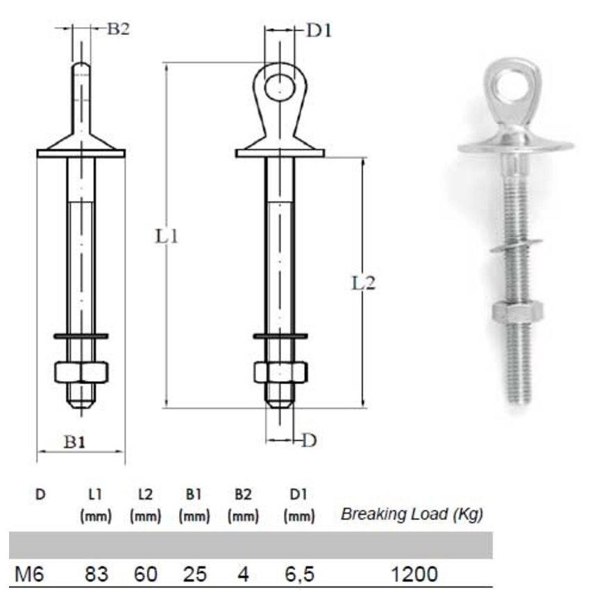 Screw-eyes M6x60 stainless - Dockeyes