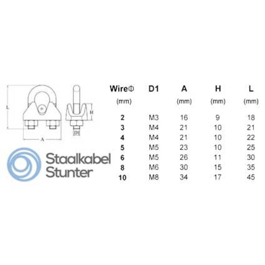 Wire Rope 316 Clips Stainless 2mm with nuts