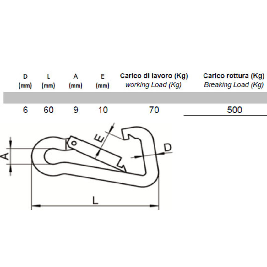 Snap Hook asymmetric Stainless with screw 6x60mm