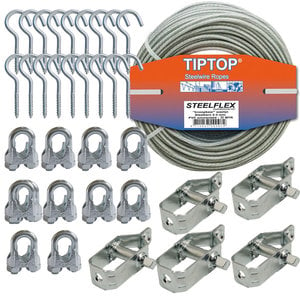 Clothesline thread with all clamps and tensioners in 1 package