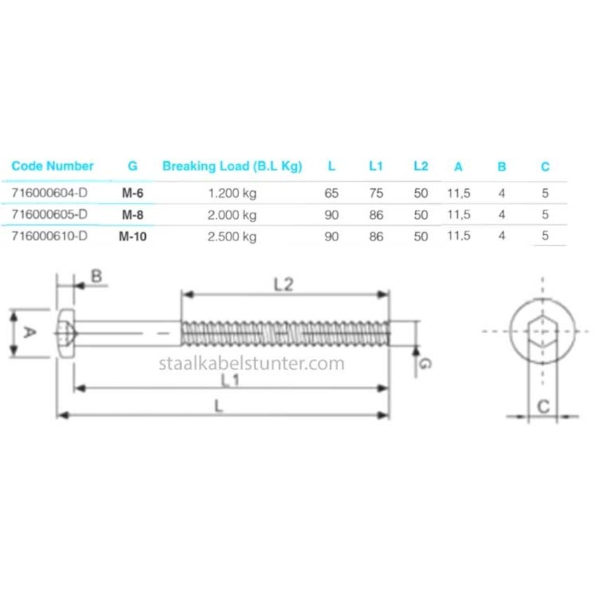 External thread terminals right M6x75 Stainless steel Bolt for railing system