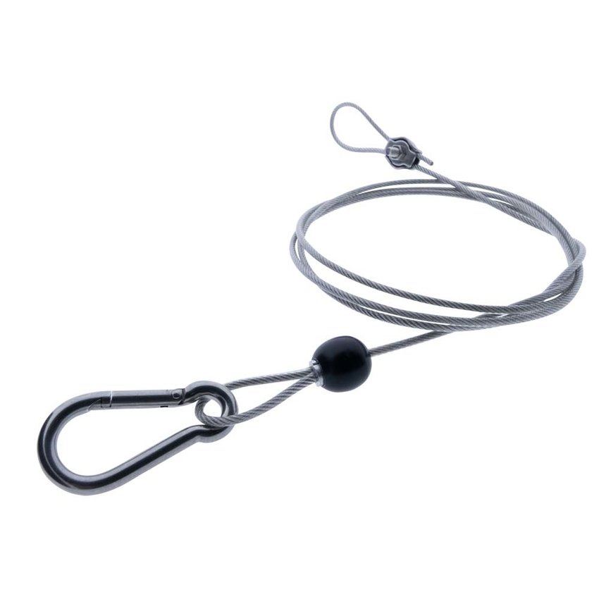 Staalkabel 1,5 meter - 3mm dik met verstelbare lus en karabijnhaak.