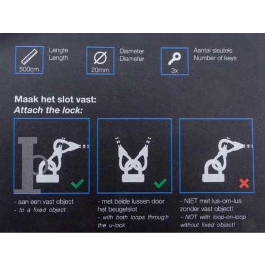 Cablelock Art & VBV tested 5 meters long - with clamp Cobalt