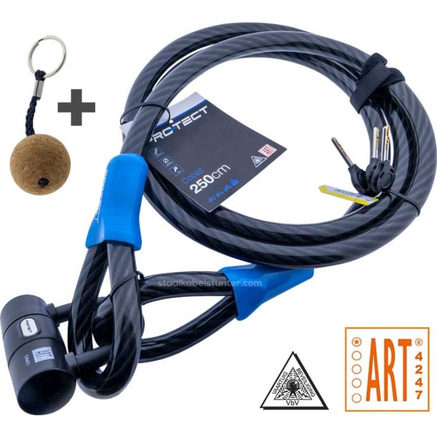 Cablelock Art & VBV tested 2.5 meters long - with clamp Cobalt