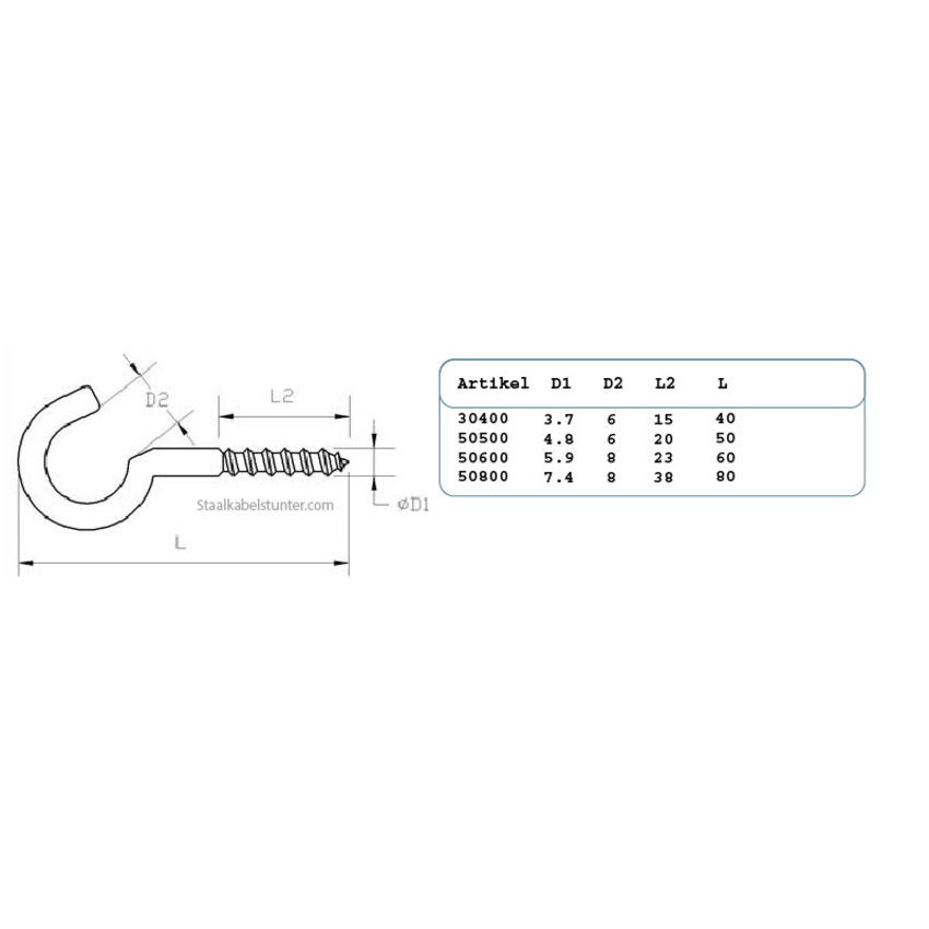 Screwhooks 60mm - 20 pieces galvanised version