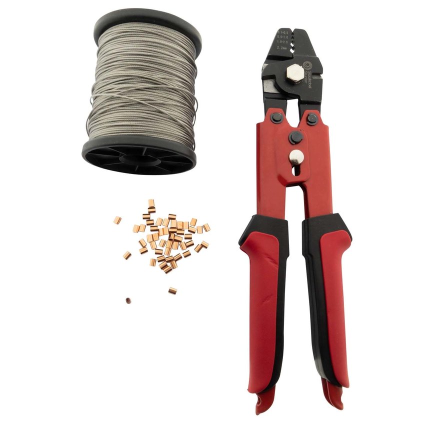 RVS Staalkabelpakket 1mm 7x7 – 100 Meter Staalkabel met Perstang en 50 Koperen Draadklemmen