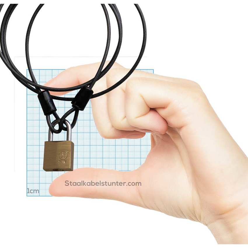 Wire rope with loops fitted with Wire Rope Clip - 2.5mm x 110cm with padlock