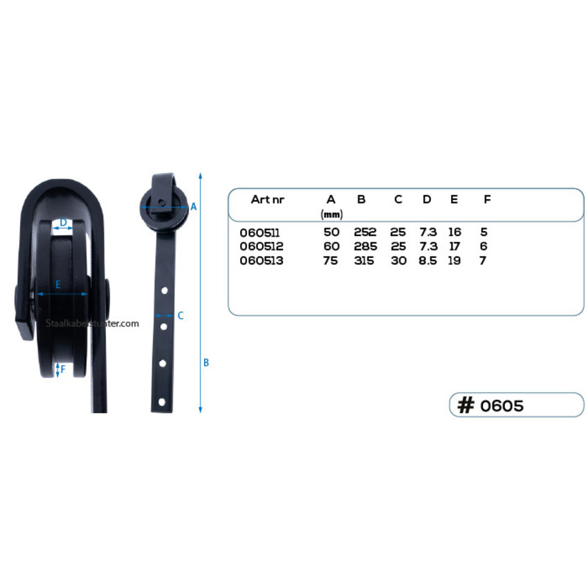 Sliding Door Hanging Roll Black 50mm