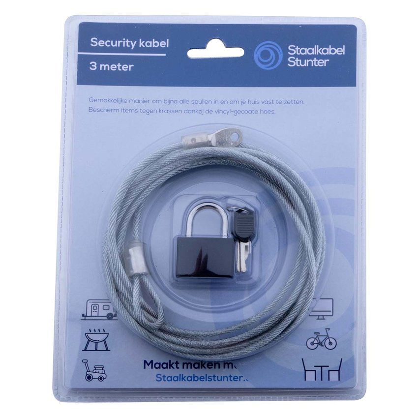 Kabelschloss mit Vorhängeschloss und 3 Schlüssel