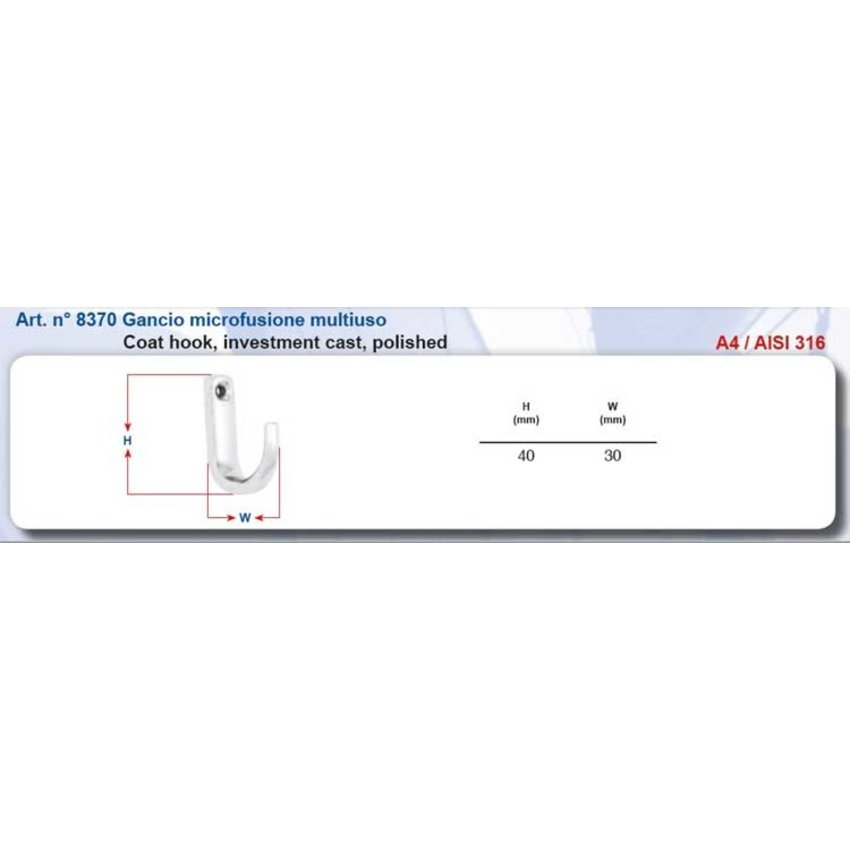 Rvs Jashaakhaak Frieda 25x30mm A4 kwaliteit  - een gat  Kapstokhaak
