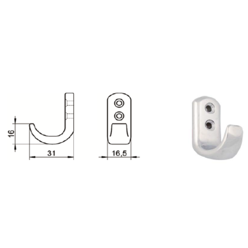 Edelstahl Kleiderhaken 31x16mm A2 Qualität  Annelies