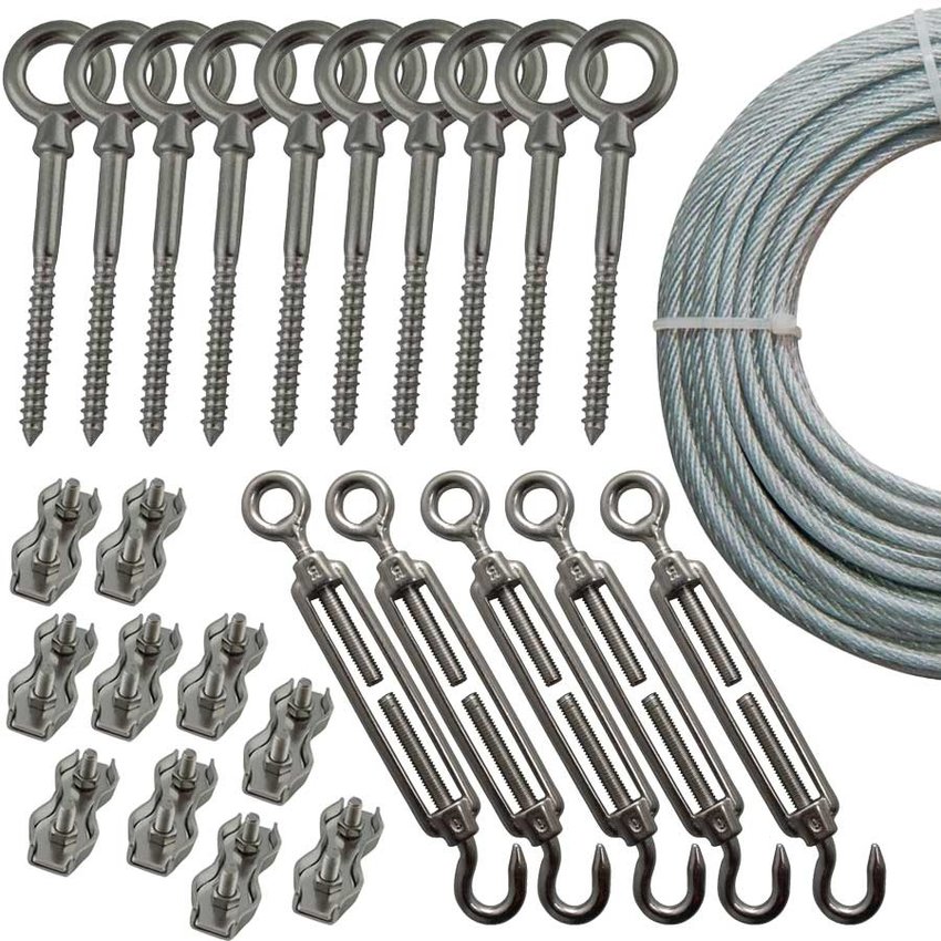 stainless WashinglinePackage RAMBO-Wire Rope - 3/4 pvc coated complete with spanners and clips - 100KG